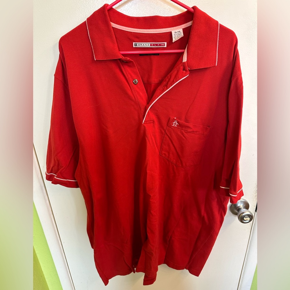 Red Polo Shirt with White Piping